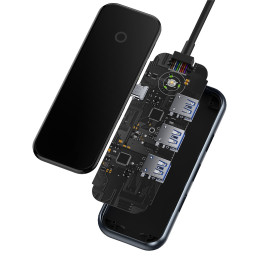 „Baseus AcmeJoy HUB“ 4 prievadų (USB-C iki 1 x USB-C PD&Data / 3 x USB3.0) tamsiai pilka (WKJZ010013)