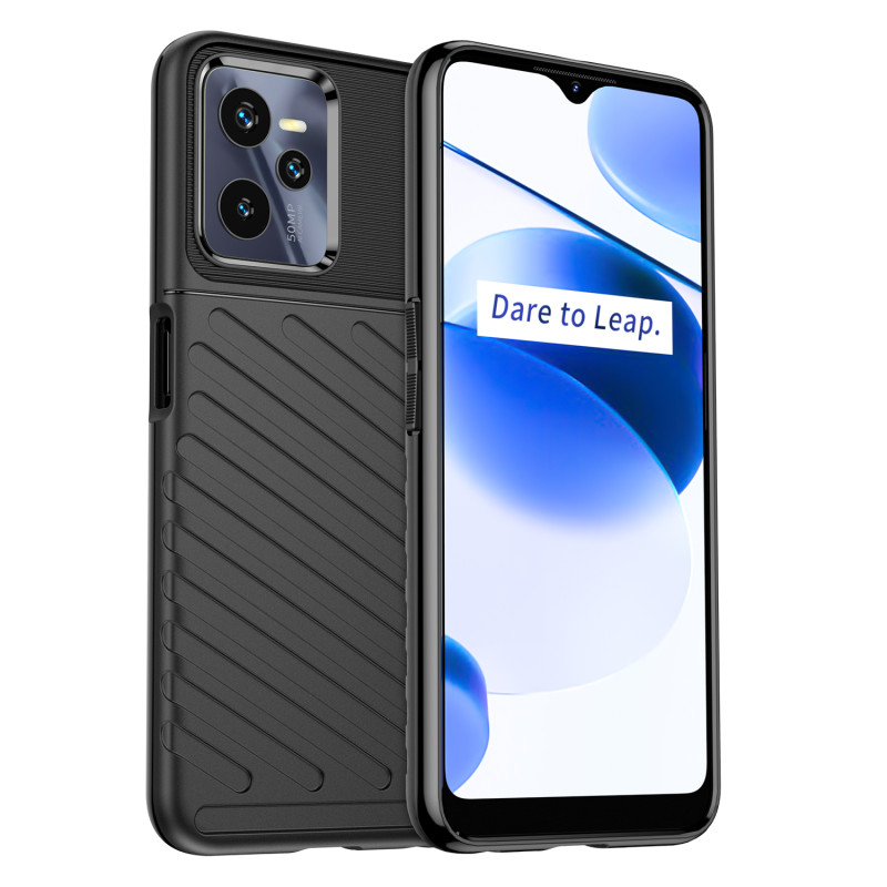 „Thunder Case Realme C35“ silikoninis šarvuotas dangtelis, juodas