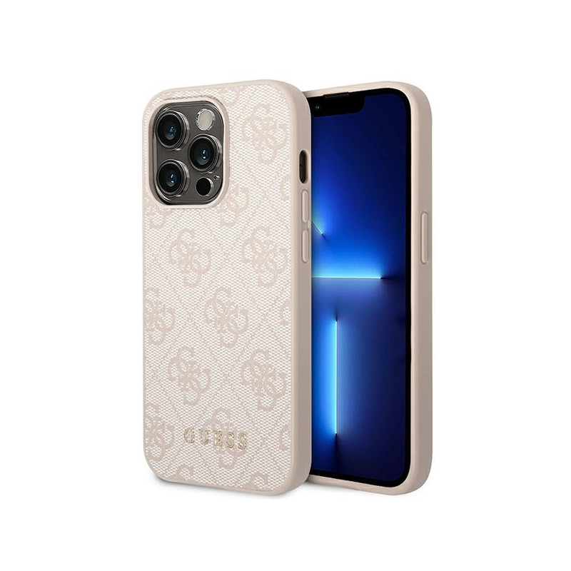 Guess 4G Metal Gold Logo dėklas, skirtas iPhone 14 Pro Max - rožinis