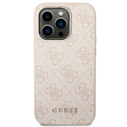 Guess 4G Metal Gold Logo dėklas, skirtas iPhone 14 Pro Max - rožinis