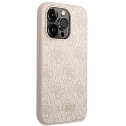 Guess 4G Metal Gold Logo dėklas, skirtas iPhone 14 Pro Max - rožinis