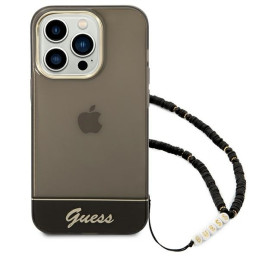 Guess Translucent Pearl Strap dėklas, skirtas iPhone 14 Pro - juodas