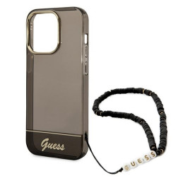 Guess Translucent Pearl Strap dėklas, skirtas iPhone 14 Pro - juodas