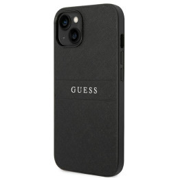Guess Saffiano Strap dėklas iPhone 14 Plus - juodas