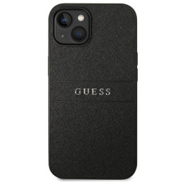 Guess Saffiano Strap dėklas iPhone 14 Plus - juodas