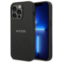 Guess Saffiano Strap dėklas iPhone 14 Pro - juodas