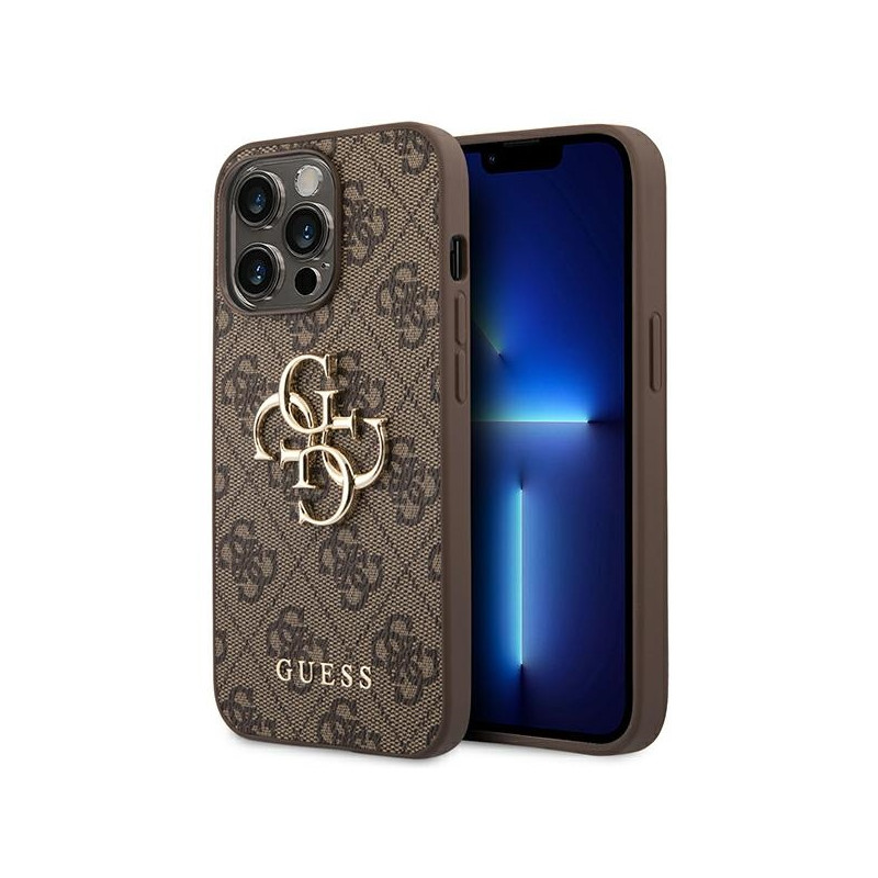 Guess 4G Big Metal Logo dėklas, skirtas iPhone 14 Pro - rudas