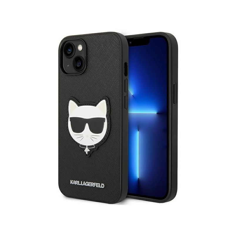 Karl Lagerfeld Saffiano Choupette Head Patch dėklas iPhone 14 Plus - juodas