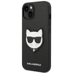 Karl Lagerfeld Saffiano Choupette Head Patch dėklas iPhone 14 Plus - juodas