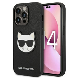 Karl Lagerfeld Saffiano Choupette Head Patch dėklas iPhone 14 Pro - juodas