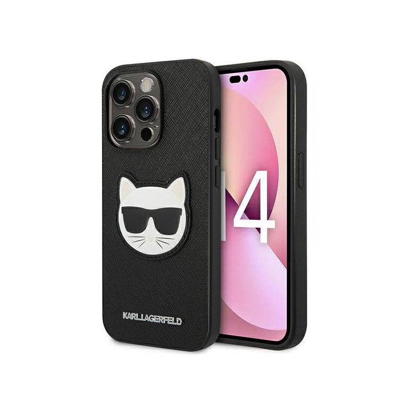 Karl Lagerfeld Saffiano Choupette Head Patch dėklas iPhone 14 Pro - juodas