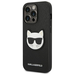 Karl Lagerfeld Saffiano Choupette Head Patch dėklas iPhone 14 Pro - juodas