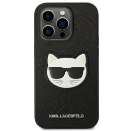 Karl Lagerfeld Saffiano Choupette Head Patch dėklas iPhone 14 Pro - juodas