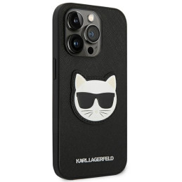 Karl Lagerfeld Saffiano Choupette Head Patch dėklas iPhone 14 Pro - juodas