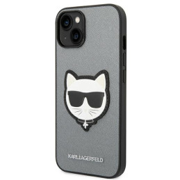 Karl Lagerfeld Saffiano Choupette Head Patch dėklas iPhone 14 - sidabrinis