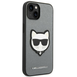 Karl Lagerfeld Saffiano Choupette Head Patch dėklas iPhone 14 - sidabrinis