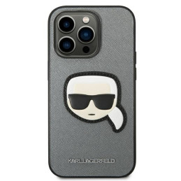 Karl Lagerfeld Saffiano Karl& 39 s Head Patch dėklas, skirtas iPhone 14 Pro – sidabrinis