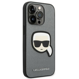Karl Lagerfeld Saffiano Karl& 39 s Head Patch dėklas, skirtas iPhone 14 Pro – sidabrinis
