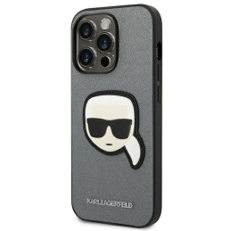 Karl Lagerfeld Saffiano Karl& 39 s Head Patch dėklas, skirtas iPhone 14 Pro Max – sidabrinis