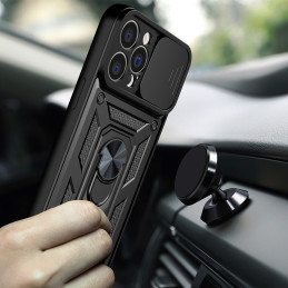 Hybrid Armor Camshield iPhone 14 Plus dėklas, šarvuotas dangtelis su kameros dangteliu, juodas