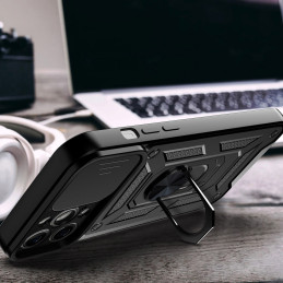 Hybrid Armor Camshield iPhone 14 Plus dėklas, šarvuotas dangtelis su kameros dangteliu, juodas