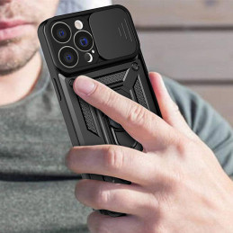 Hybrid Armor Camshield iPhone 14 Pro Max dėklas, šarvuotas dangtelis su fotoaparato dangteliu, mėlynas