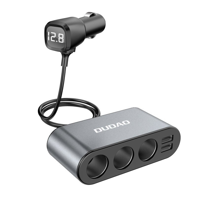 Dudao automobilinis įkroviklis 2x USB / 3x cigarečių degiklio lizdo skirstytuvas juodas (R1Pro juodas)