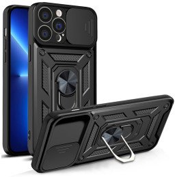 Hybrid Armor Camshield dėklas skirtas iPhone 13 Pro Max, šarvuotas dangtelis su fotoaparato dangteliu, juodas