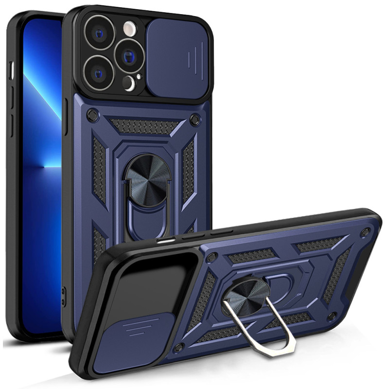 Hybrid Armor Camshield iPhone 13 Pro Max dėklas, šarvuotas dangtelis su fotoaparato dangteliu, mėlynas
