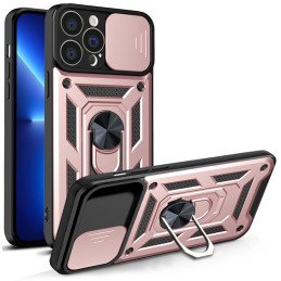 Hybrid Armor Camshield iPhone 13 Pro Max dėklo šarvuotas dangtelis su rožiniu fotoaparato dangteliu