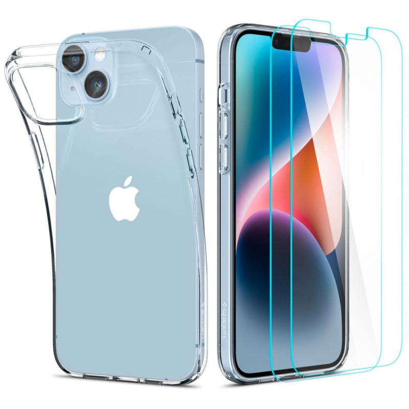 Spigen Crystal dėklas ir grūdinto stiklo rinkinys iPhone 14 Plus - skaidrus