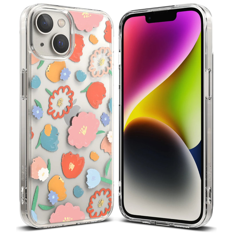 „Ringke Fusion Design“ šarvuoto dėklo dangtelis su geliniu rėmeliu „iPhone 14 Plus“ skaidrus (gėlėtas) (FD637E31)
