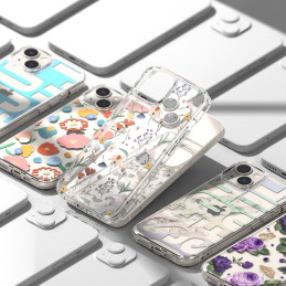 „Ringke Fusion Design“ šarvuoto dėklo dangtelis su geliniu rėmeliu „iPhone 14 Plus“ skaidrus (gėlėtas) (FD637E31)