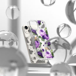 Ringke Fusion Design šarvuotas dėklo dangtelis su gelio rėmeliu iPhone 14 Plus skaidrus (Purple rose) (FD637E29)