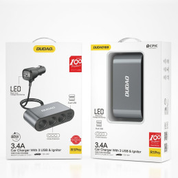 Dudao automobilinis įkroviklis 2x USB / 3x cigarečių degiklio lizdo skirstytuvas juodas (R1Pro juodas)