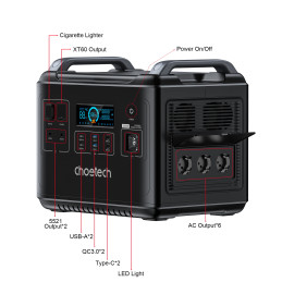 Choetech nešiojama LiFePO4 elektrinė 1997Wh 2000W maitinimo blokas juodas (BS006 Super Mini)