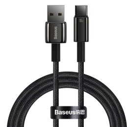 „Baseus Tungsten Gold“ kabelis USB-A – USB-C 480Mb/ s 100W 1m juodas (CAWJ000001)