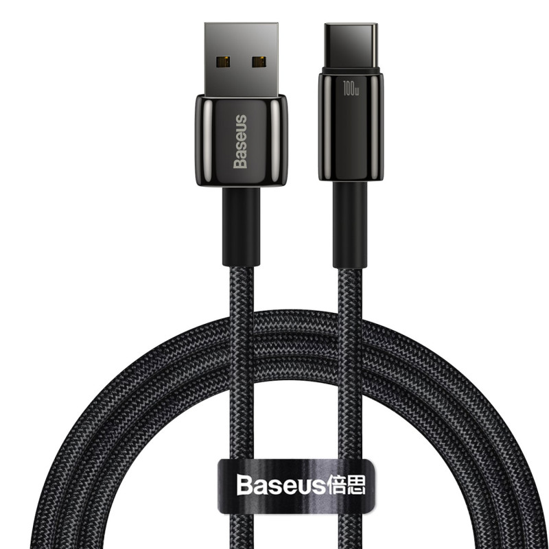 „Baseus Tungsten Gold“ kabelis USB-A – USB-C 480Mb/ s 100W 1m juodas (CAWJ000001)