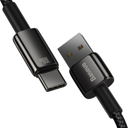 „Baseus Tungsten Gold“ kabelis USB-A – USB-C 480Mb/ s 100W 1m juodas (CAWJ000001)
