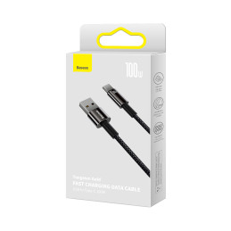 „Baseus Tungsten Gold“ kabelis USB-A – USB-C 480Mb/ s 100W 2m juodas (CAWJ000101)