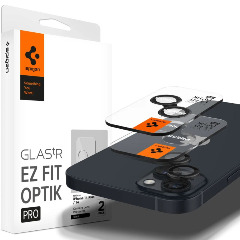 Spigen Glas.tR EZ Fit Optik Camera Protector iPhone 14 / Plus / 15 / Plus - Juoda 2 vnt.