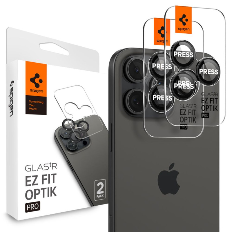 Spigen Glas.tR EZ Fit Optik Camera Protector iPhone 14 Pro / Pro Max / 15 Pro / Pro Max / 16 Pro / Pro Max - Juoda 2 vnt...