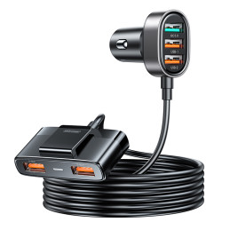 Joyroom greitas automobilinis įkroviklis su ilgintuvu 45W 5xUSB-A juodas (JR-CL03 Pro)