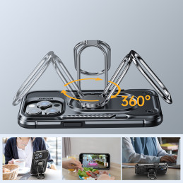 Joyroom Dual Hinge iPhone 14 Pro dėklas, šarvuotas dangtelis su stovu, žiedo laikiklis, juodas
