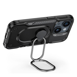 Joyroom Dual Hinge dėklas iPhone 14 Plus šarvuotas dangtelis su stovu ir žiedo laikikliu juodas