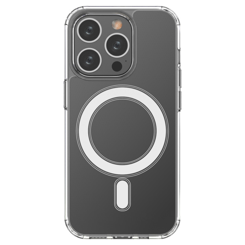 Skaidrus magnetinis dėklas su MagSafe iPhone 14 Pro su sidabriniu žiedu – skaidrus