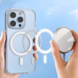 Skaidrus magnetinis dėklas su MagSafe iPhone 14 Pro su sidabriniu žiedu – skaidrus