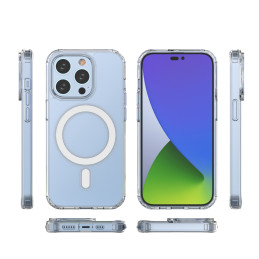 Skaidrus magnetinis dėklas su MagSafe iPhone 14 Pro su sidabriniu žiedu – skaidrus