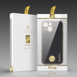Dux Ducis Yolo iPhone 14 dėklas, elegantiškas dangtelis iš juodos ekologiškos odos