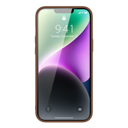 Dux Ducis Yolo iPhone 14 dėklas, elegantiškas dėklas pagamintas iš rudos ekologiškos odos